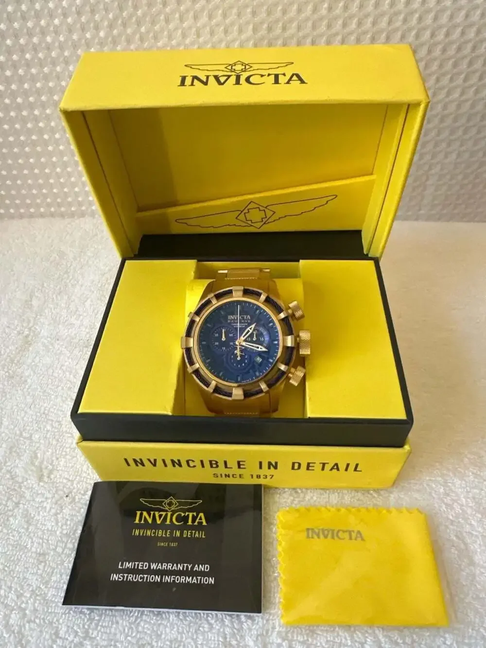 Invicta Reserve Bolt Sport Chronograph Gold-Tone Blue Dial Men's Watch 19521